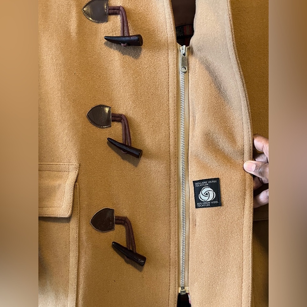 Vintage Utex Mens Camel Toggle Coat Size 40 Plaid Lining Virgin Wool Winter Coat - Picture 8 of 16